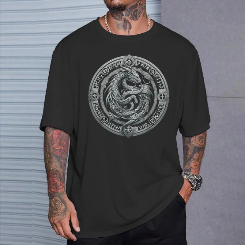 

0413 Tribal Celtic Dragon Nordic Gift T-Shirt Celtic Runes Norse Myths Valhalla 100% cotton print Graphic clothes All size tops