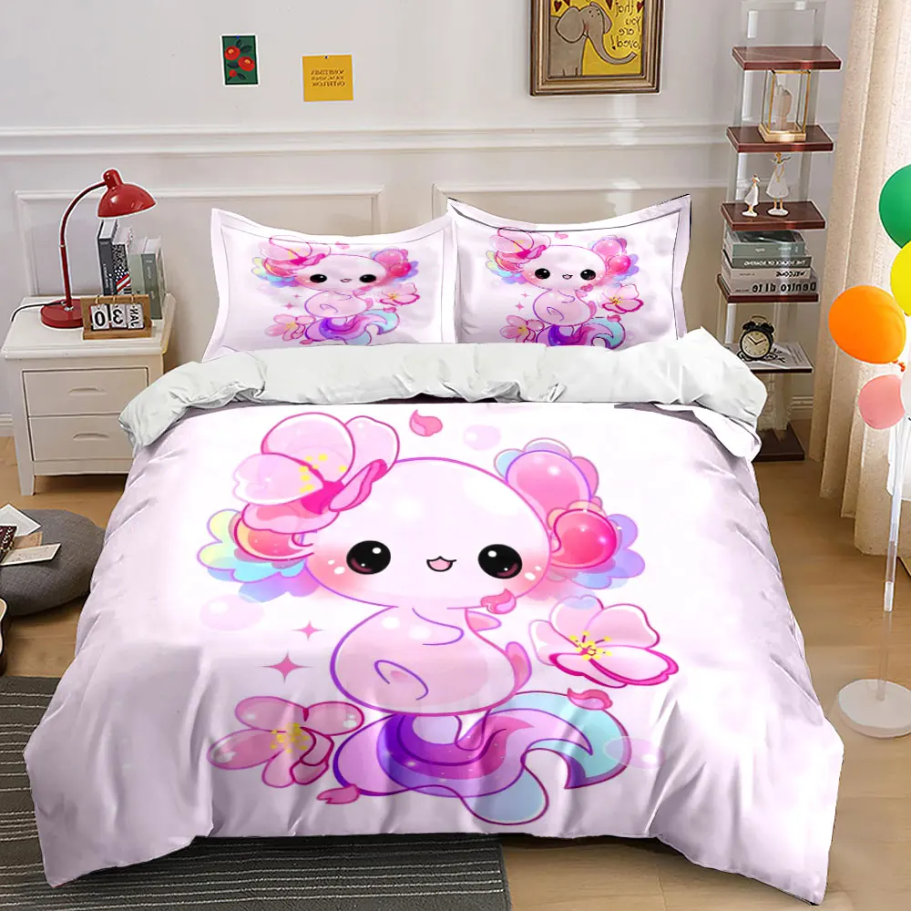 Pink aquatic fairy with flowers Pattern Duvet Cover Set Digital Print Colorful Polyester Bedding with Zipper Closur for gifts