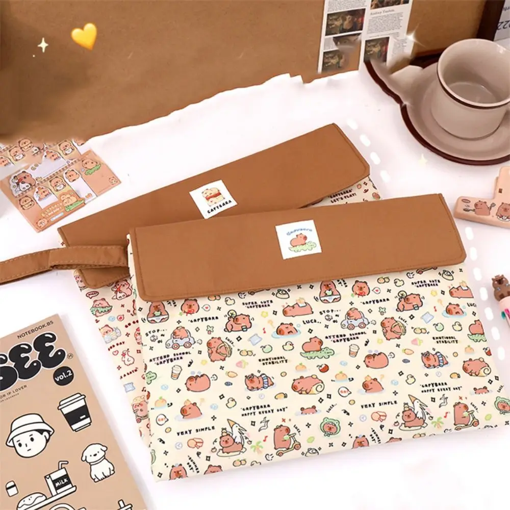 Washable Fabric Capybara Document Bag Durable Multifunction Cartoon Paper Storage Bag Large Capacity Portable Capybara File Bag