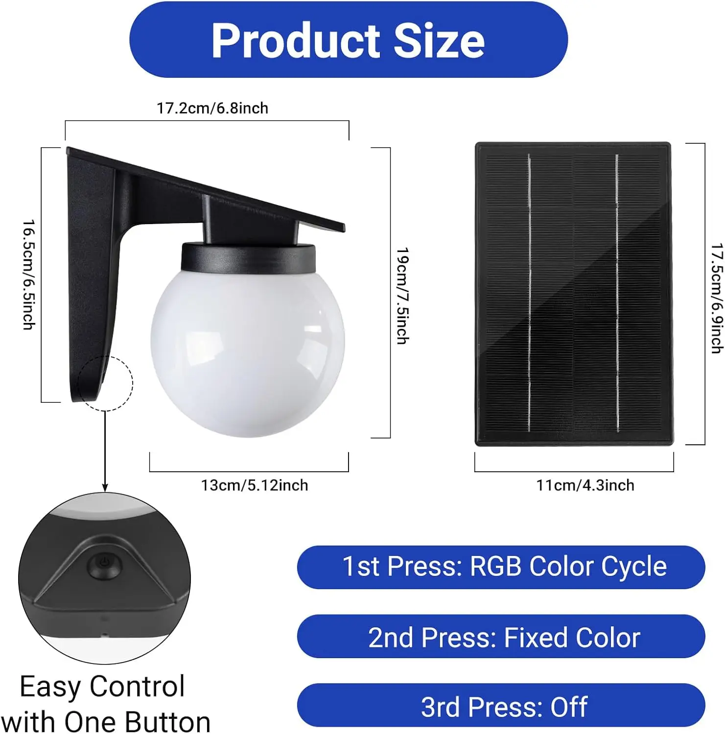 Luces solares para valla, 1 paquete, cambio de color RGB, 3 modos de iluminación, luces solares LED IP65 para Patio, patio trasero, brillo de Color de terraza y duradero