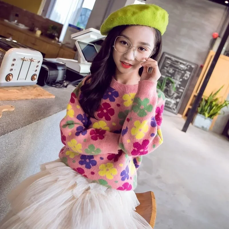 Stylish Tween Girl's Knit Sweater Spring/Fall Layering Outfit | Cotton Crewneck Hoodless Design for Outdoor Vibrant Colors