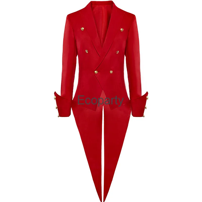 New Mens Medieval Victorian Costume Red Vintage Tailcoat Jacket Steampunk Magician Prince Cosplay Outfits Male Trench Coat