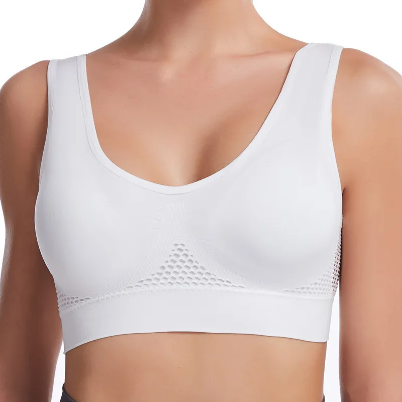 Women Sports Bra Crop Top Fitness Gym Runing Sportswear Wireless Hollow Mesh Yoga Bra Sports Underwear Push Up