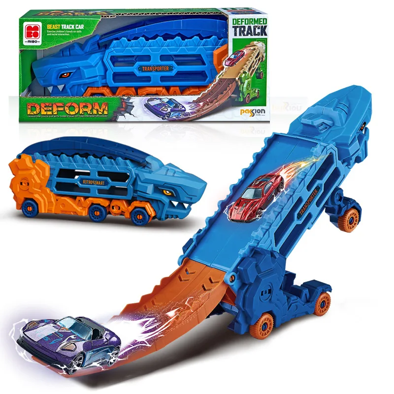 折りたたんで立つことができるトランスフォームする恐竜トラック、スライドレーストラック付きティラノサウルス、最高の誕生日プレゼント、男の子と女の子のためのおもちゃ