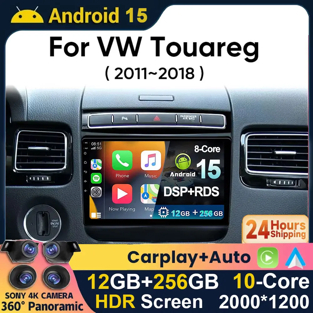 Android 15 2K QLED Wireless CarPlay Auto Car Radio For Volkswagen VW Touareg 2012 2013 2014 2016 2018 GPS Multimedia 4G WIFI BT