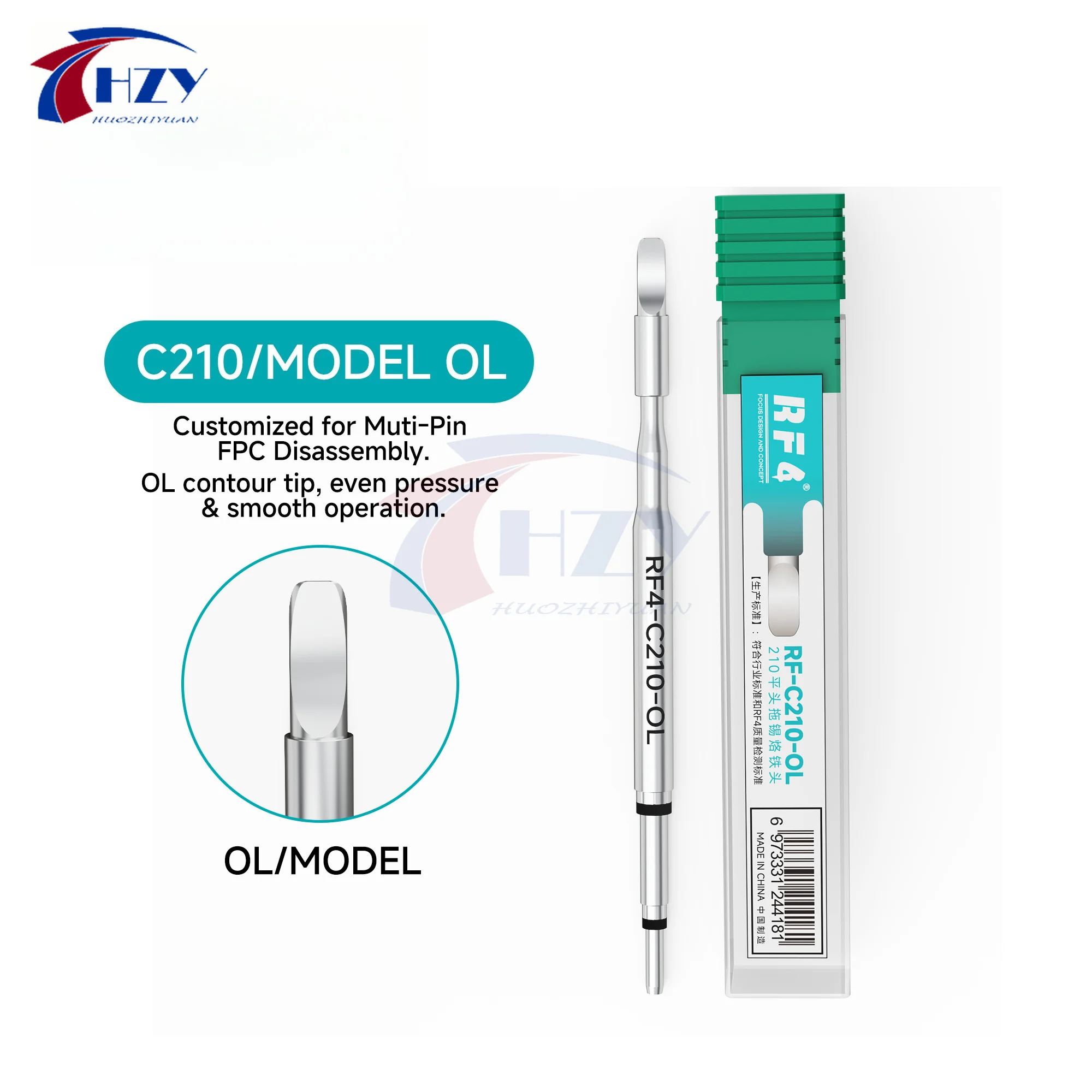 RF4 RF-C210-OL Soldering Tip 3D Curved Chisel for Multi-Pin FPC Disassembly Solder Wick Cleaning Phone Motherboard Repair Tools