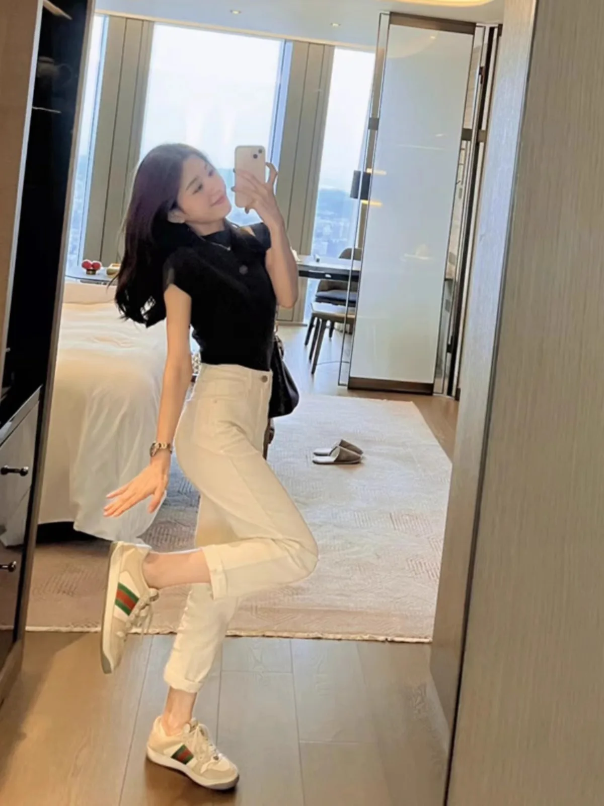 

High Waist Harlan Jeans Women's Loose Slimming Summer Thin Small Size Nine-Piece Carrot Casual Pants Cotton Polyester Spandex