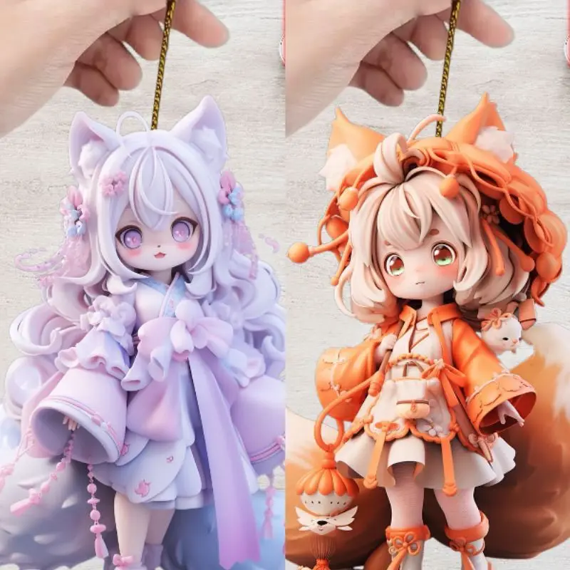 New Acrylic Fox Cartoon Double Sided Charm Car Acrylic Charm Schoolbag Keyring Pendant Ornament for Adult Collectors Hobby Club
