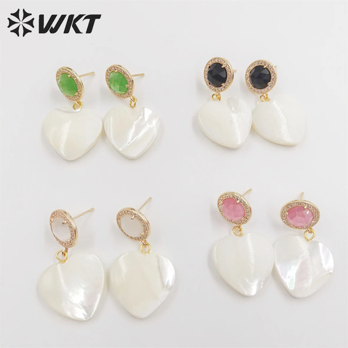 WT-MPE075   WKT 2022 Beautiful SALE Cat Eye&Shell Natural Colorful Sweet Heart Shape Style Earrings For Wedding Party Jewelry