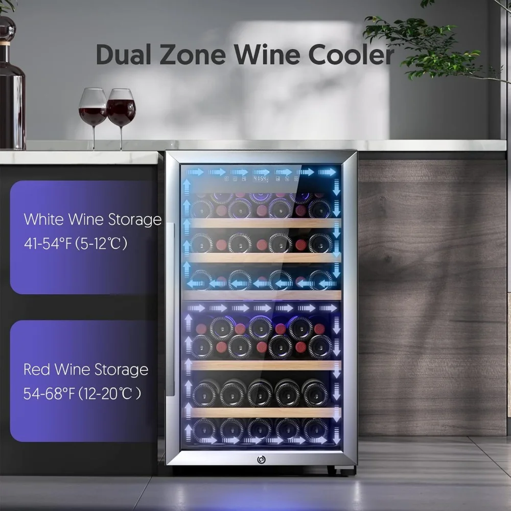 Refrigerador de vino con Control Digital de temperatura, Enfriador de 52 botellas, poco ruido, sin niebla, 20 pulgadas, 41F-68F