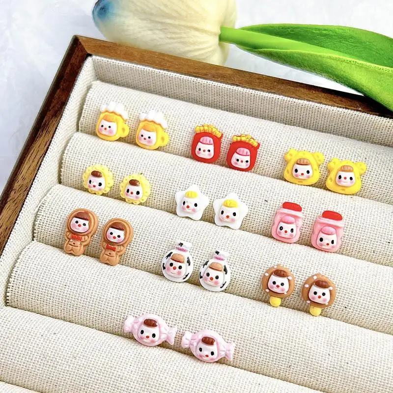 30PCS Cartoon Kawaii Doll Face Dessert Nail Charms Cute Simulated French Fries Candy Nail Art Decorations DIY Phone Case Nails