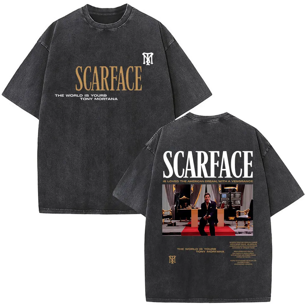 Camiseta Vintage Lavada de la Película Scarface The World Is Yours, Camisetas de Tony Montana Al Pacino, Ropa para Hombre y Mujer, Camiseta Extra Grande