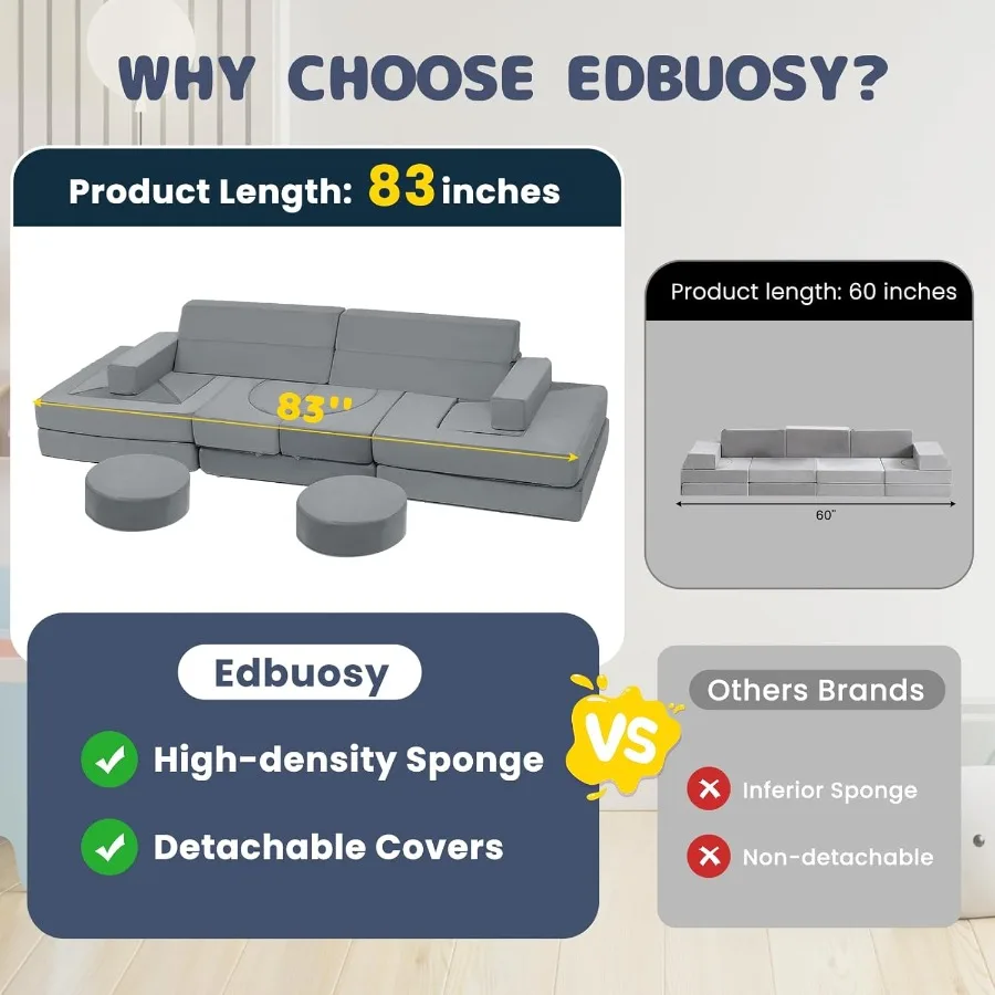 22 قطعة من أريكة اللعب المعيارية مع تصميم إسفنجي قابل للتحويل لغرفة اللعب وغرفة النوم وغرف المعيشة تشجع إبداع الطفل والخيل