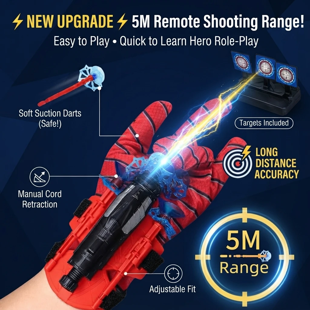Spider Wrist Web Shooter Toy, Kids Wearable Hero Launcher with Suction Soft Bullets for Boys Pretend Play Birthday Gift