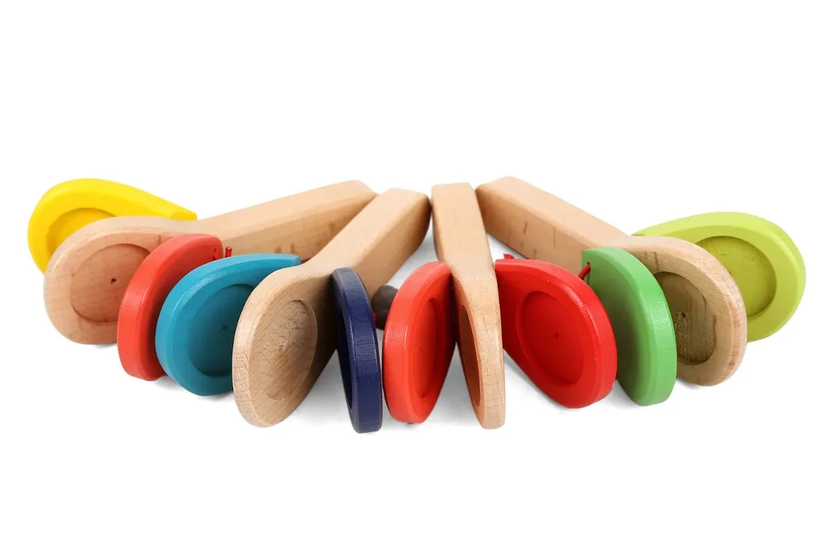 Wooden Percussion Handle Clapping Castanets Board for Baby Instrument Preschool Early Montessori Educational Learning Toys