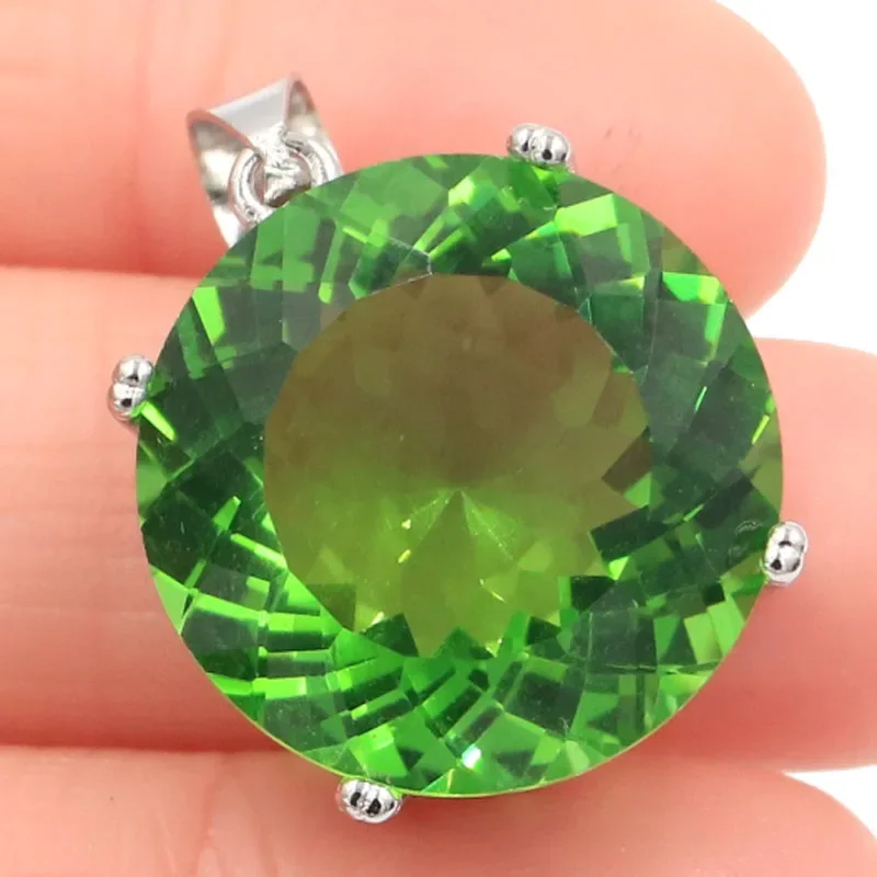 

35x20mm Big Round 20mm Jewelry Set Green Tsavorite Garnet CZ Woman's Dating Silver Earrings Pendant