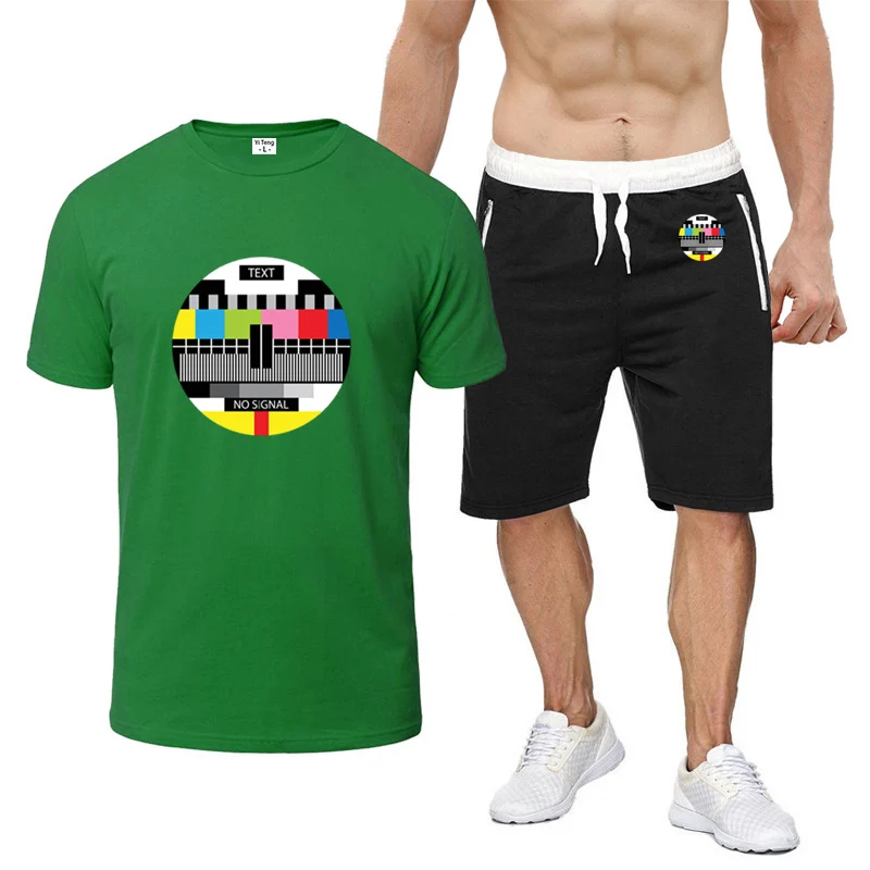 

No Signal Logo 2025 Men's Short-sleeved T-shirt And Shorts Breathable Casual And Fashionable Suit New Summer Two-piece Set