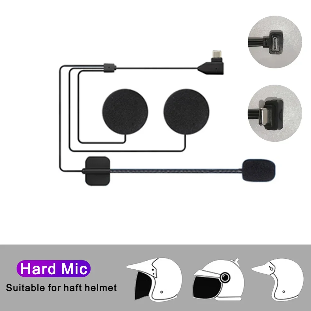 Helm-Bluetooth-Headset Intercom-Zubehör Weiches und Hartes 2-in-1-Mikrofon für Voll- und Halbhelme mit Typ-C-Anschluss und Mikrofonkabel