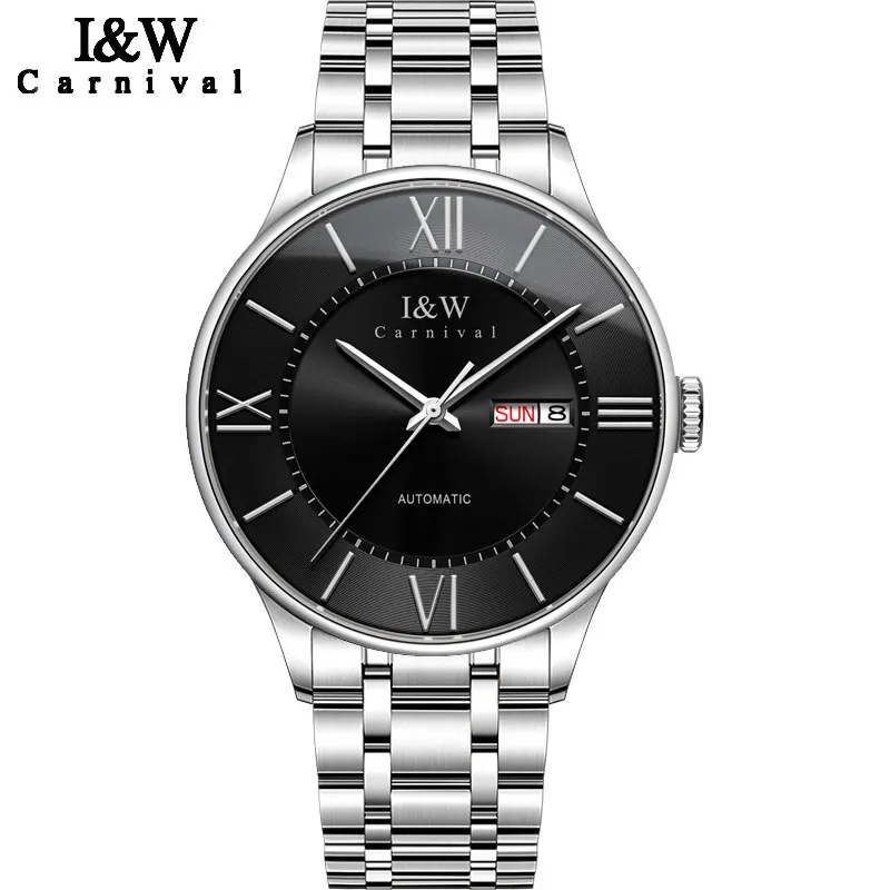 Carnival Brand IW High-End Luxury Import Movement Mechanical Watch Men Stainless Steel Sapphire Date Automatic Watch Mens