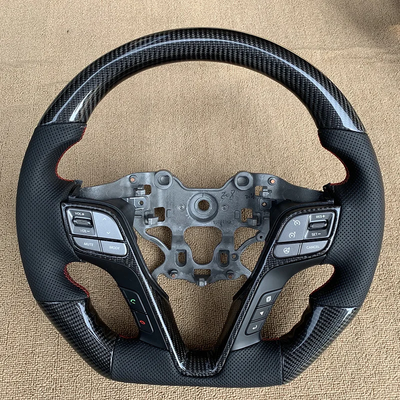 Customized 100% Carbon Fiber Leather Alcantara LED Forged Steering Wheel For Hyundai Santa