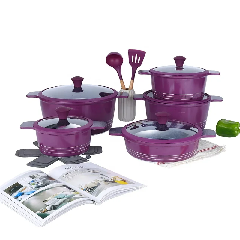 Round Cooking Pots Aluminum Heavy Duty 15pcs Low Moq High Quality Nonstick Cooking Pot Sets
