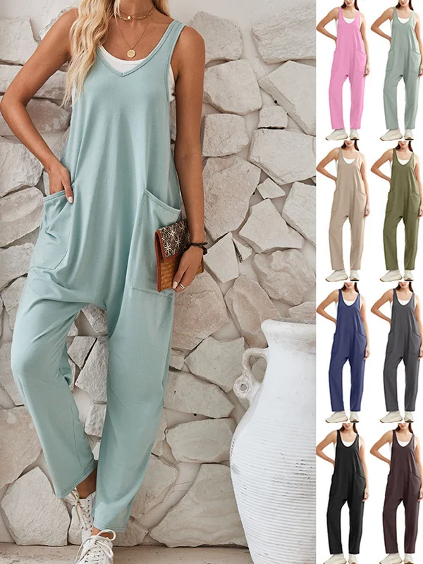 

Повседневный цветной комбинезон-жилет с высокой талией, брюки на бретелях, прямые длинные брюки из полиэстера с высокой талией в уличном стиле