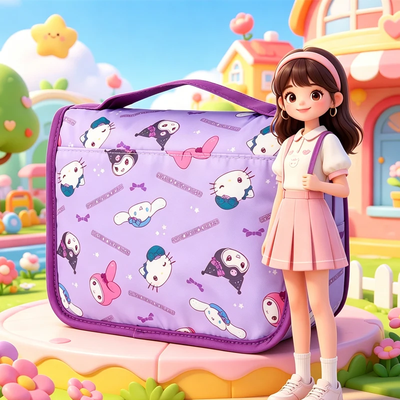 

Anime Figure Kuromi Cosmetic Bag Handbag Fold Travel Sanrios Cartoon Cute Multifunctional Storage Hanging Bag Toiletry Bag