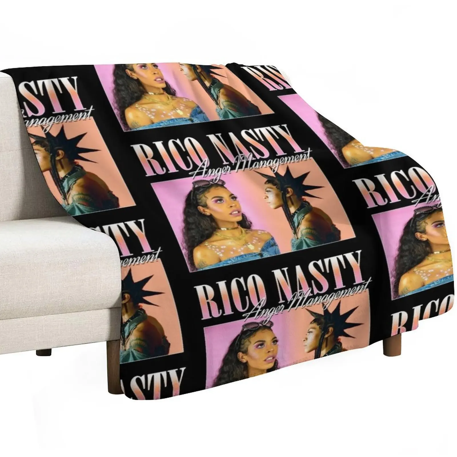 RICO NASTY 90'S RETRO STYLE TEE Throw Blanket Vintage funny gift Plaid on the sofa Decorative Sofas Plush Hair Blankets