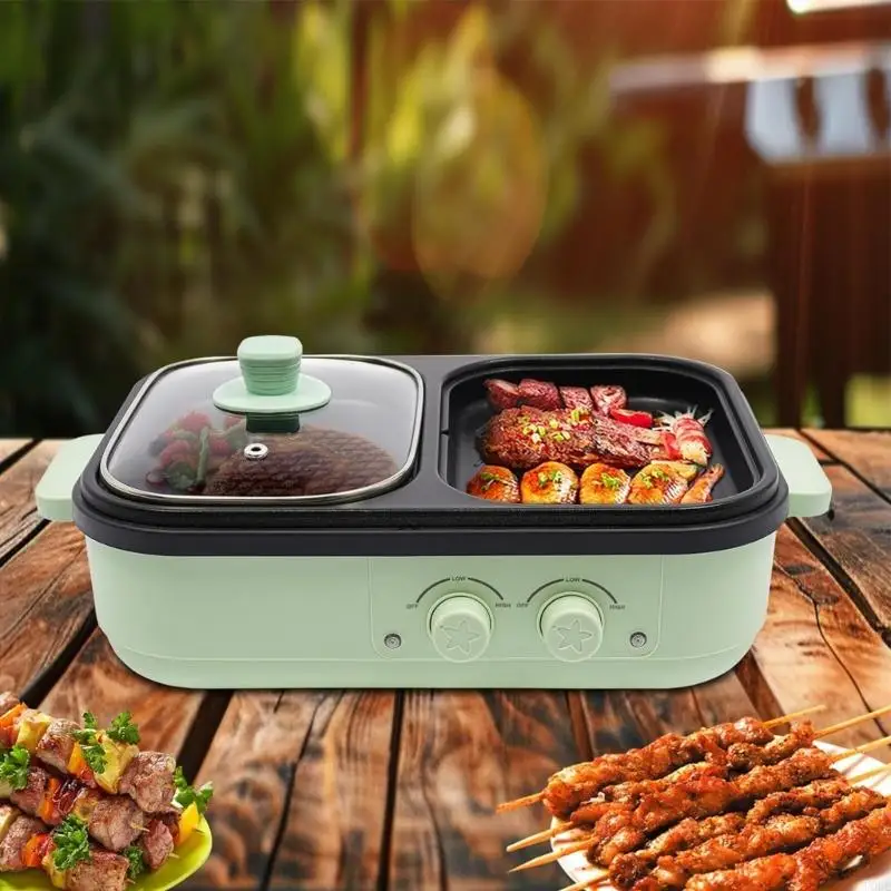 110V Electric Hot Pots and Grill Combo with Separate Heating Zones Rapid Heating
