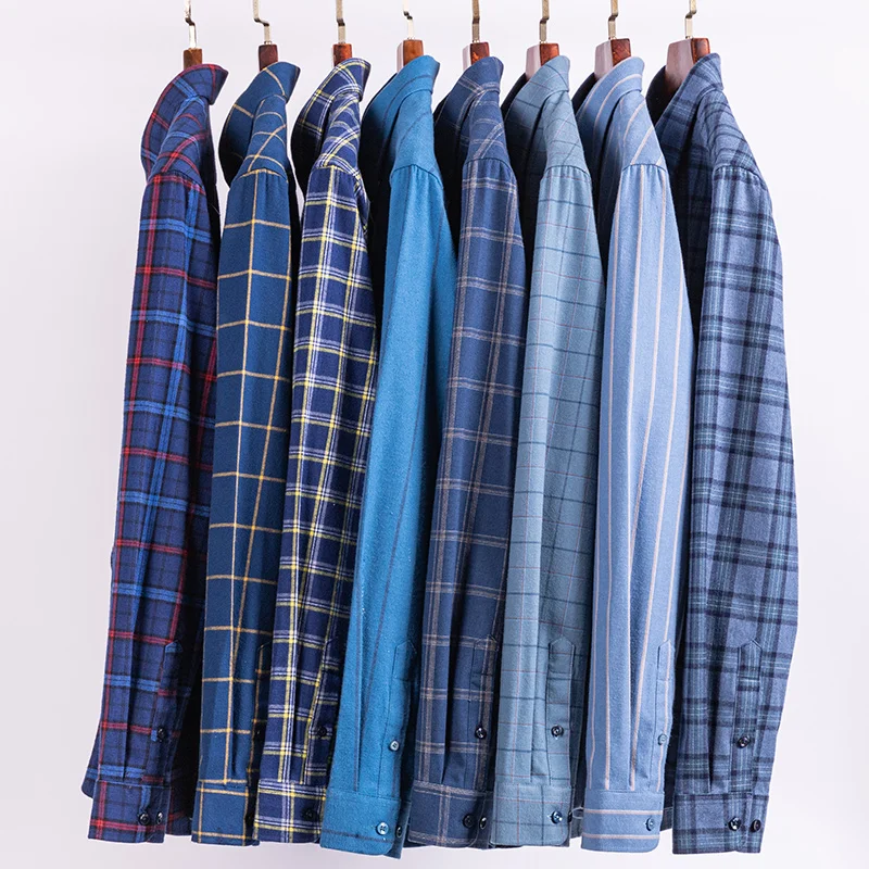 Plus size 6xl 100%cott long-sleve shirts for men casual slim fit plain shirt striped plaid tops designer pocket soft clothes