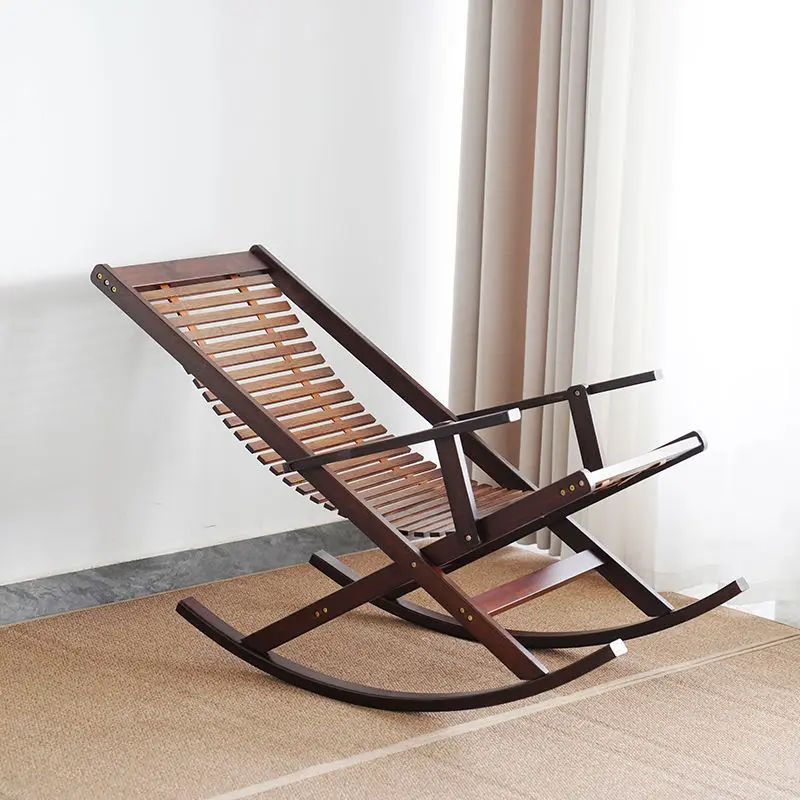 Lunch Break Home Nap Chair for The Elderly Leisure Rocking Solid Wood Deck Chair Leisure Balcony Lazy Back Chairs