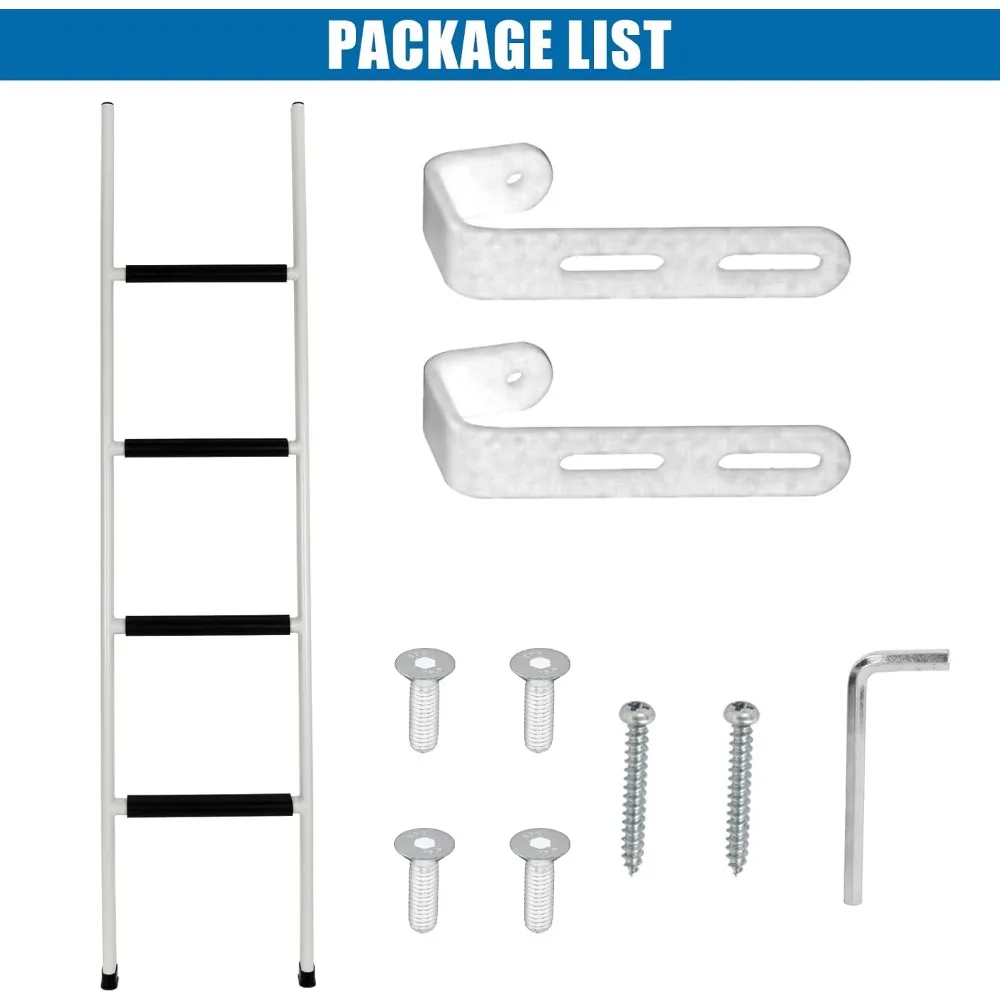 Escada de beliche antiderrapante para RV, escada de beliche de aço resistente integrada de 52 polegadas com almofadas de borracha antiderrapantes e ganchos - branca