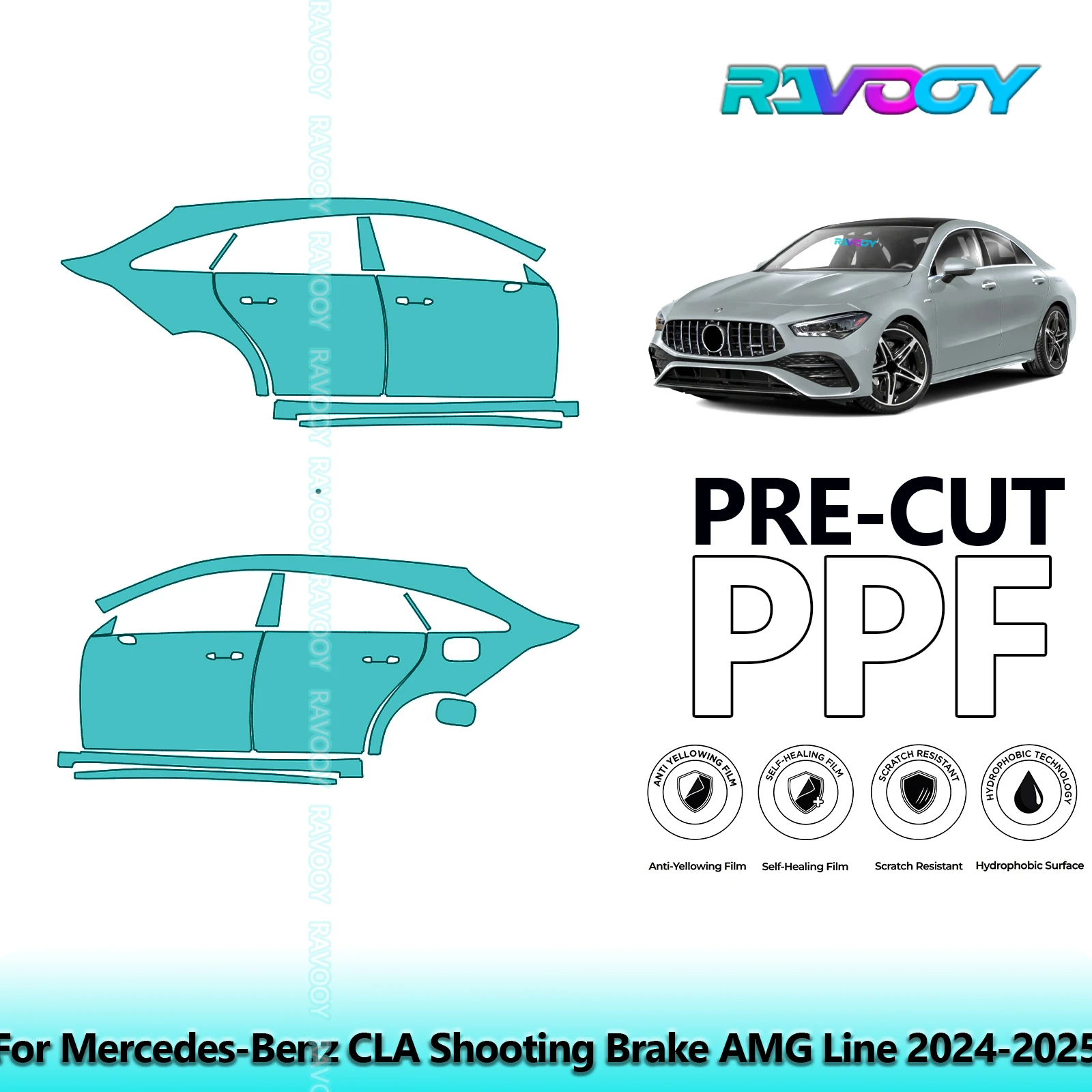 

For Mercedes-Benz CLA Shooting Brake AMG Line 2024-2025 8.5mil Pre-Cut PPF Door & A/B Pillar Kit TPU Paint Protection Film Set