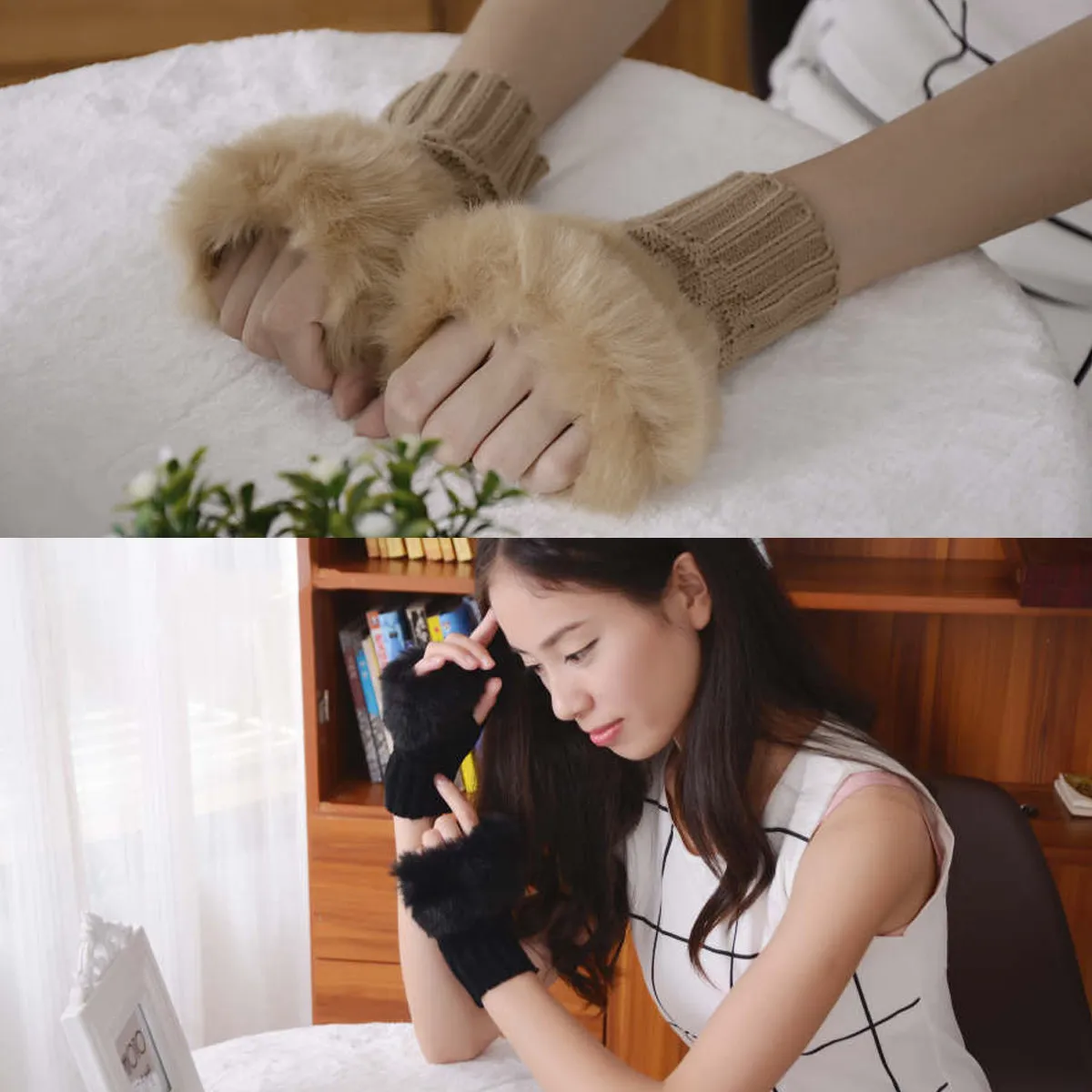 

2Set Warm Gloves Half Finger Source Material Winter Keep Hands Warm Flexible Womens Gloves Riding Snowproof Gift