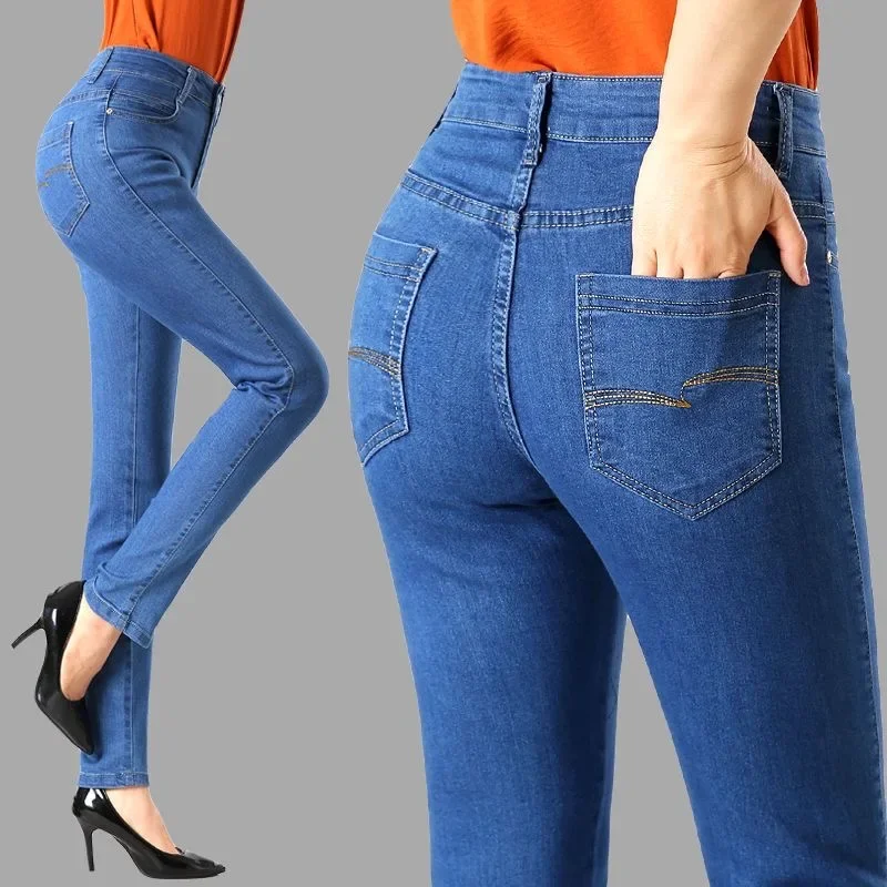 Oversize 36 Spring Summer Mom Jeans Vintage High Waist Women Denim Pants Elegant Skinny Straight Vaqueros Embroidered Pantalones