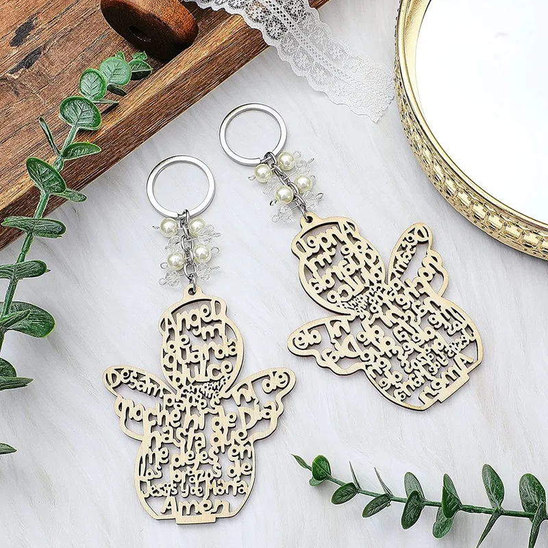 18Pcs Baptism Favors Baby Baptism First Communion Party Favors Wooden Keychain Keyring For Baptism Christening Communion