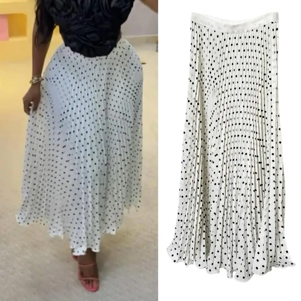 

Юбка из мягкой ткани, женская юбка макси трапециевидной формы с высокой талией, длинная юбка с плиссированным принтом в горошек, эластичная талия, большой подол для работы и отдыха
