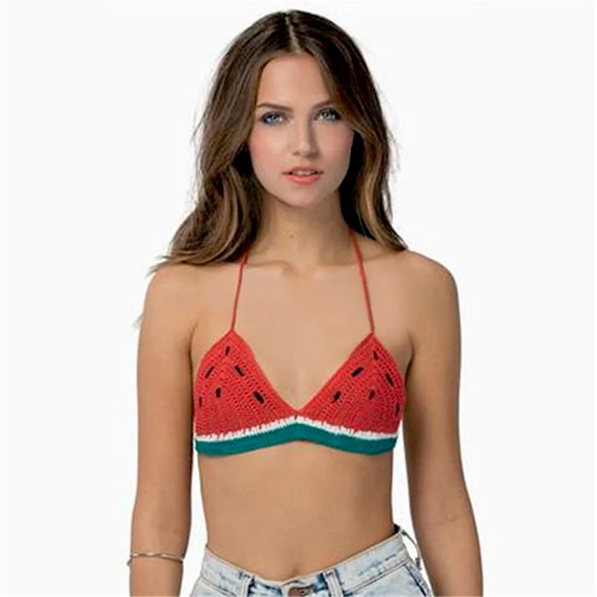 

Новый арбузный крючок ручной работы, сексуальный вязаный женский купальник с разрезом, топ бикини