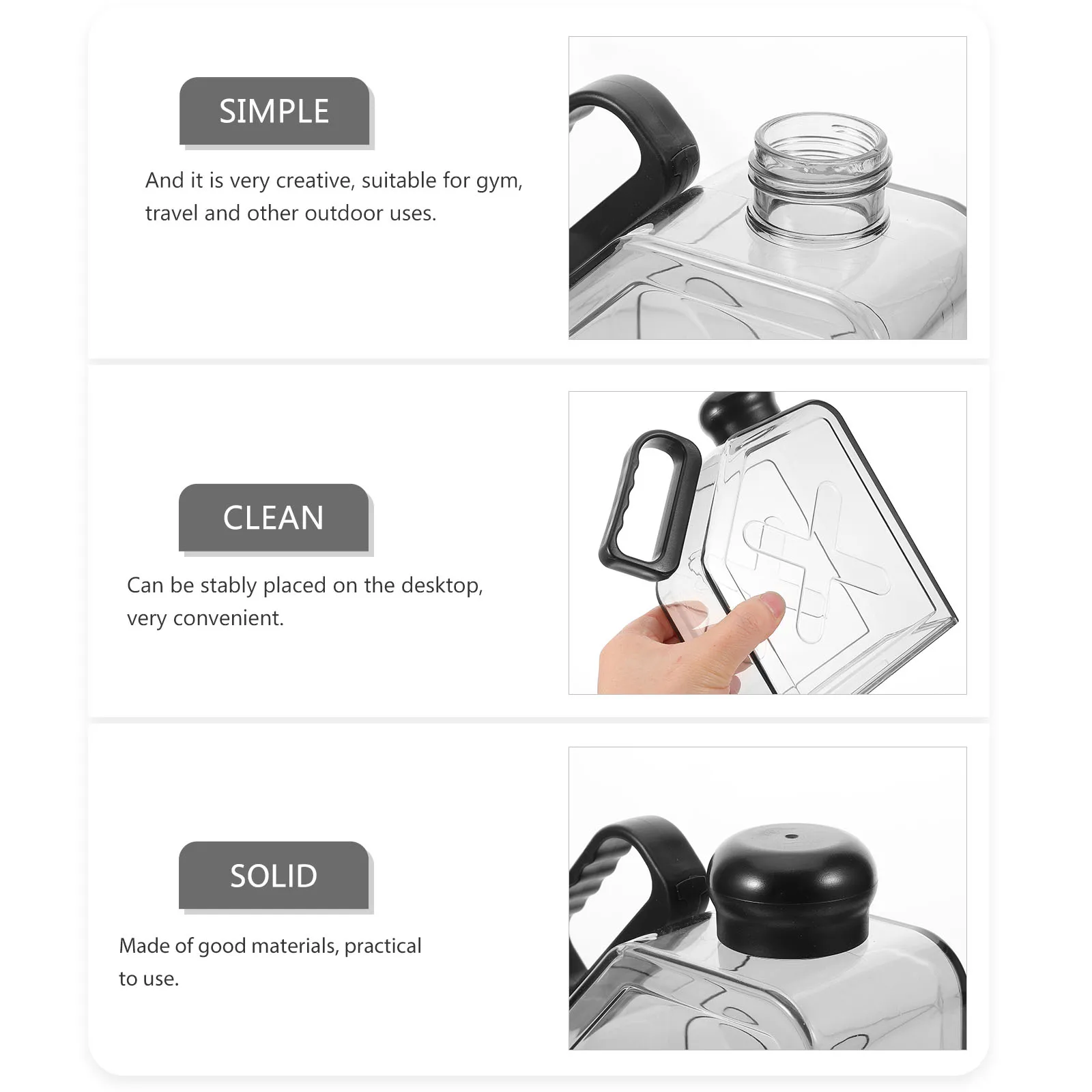 

Portable Flat Sports Water Bottle Flask for Travel Black Transparent H held Fitness Drinking Container Storage Jug A5
