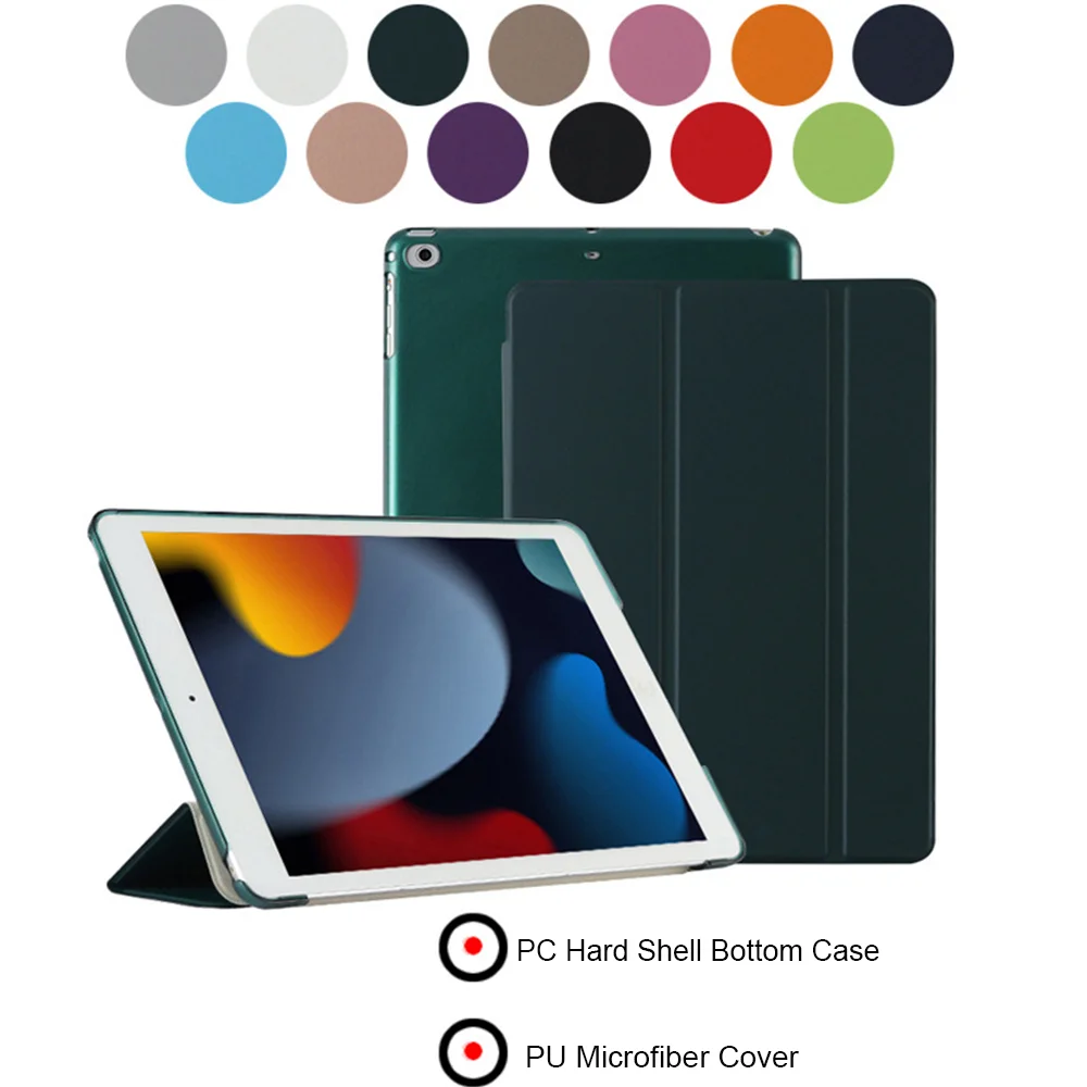 Ultra Slim PU Leather Smart Cover, protetor translúcido para Apple, iPad Air 2, Air 1, Mini 1, 2, 3, 4, 5, 6, PC Back Case