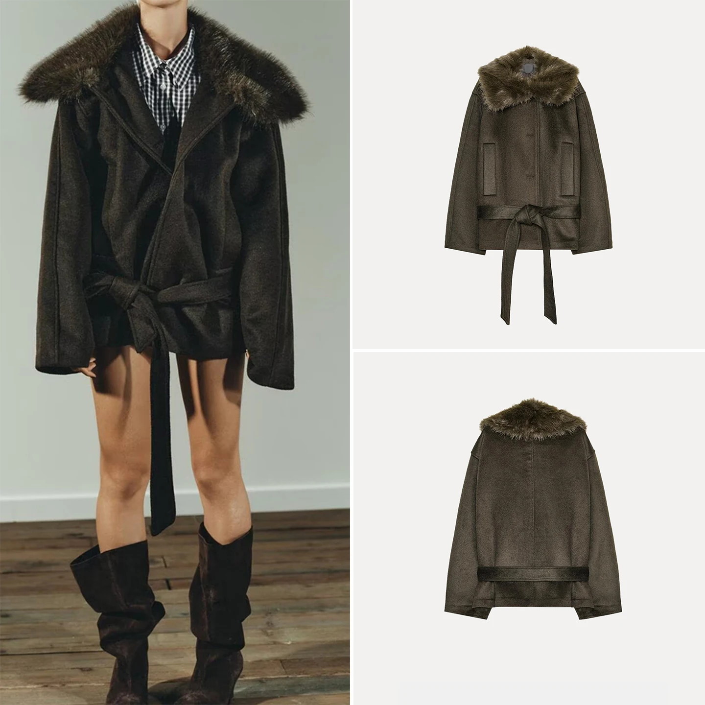 

Ele Faionable женское пальто Z 2025 New Sle Commute Windbreaker с воротником Long Sve ort Длина Другой материал