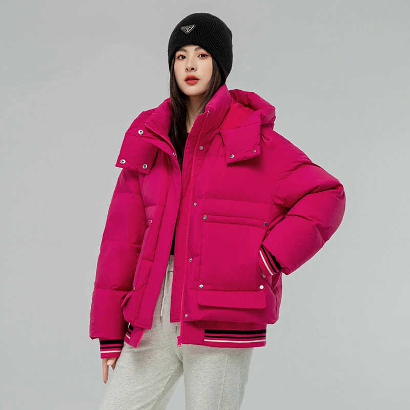 

Solid Hooded White Duck Down Jacket Women Winter Short Stand Neck Coats High Street Female Warm Loose Short Outwear B115