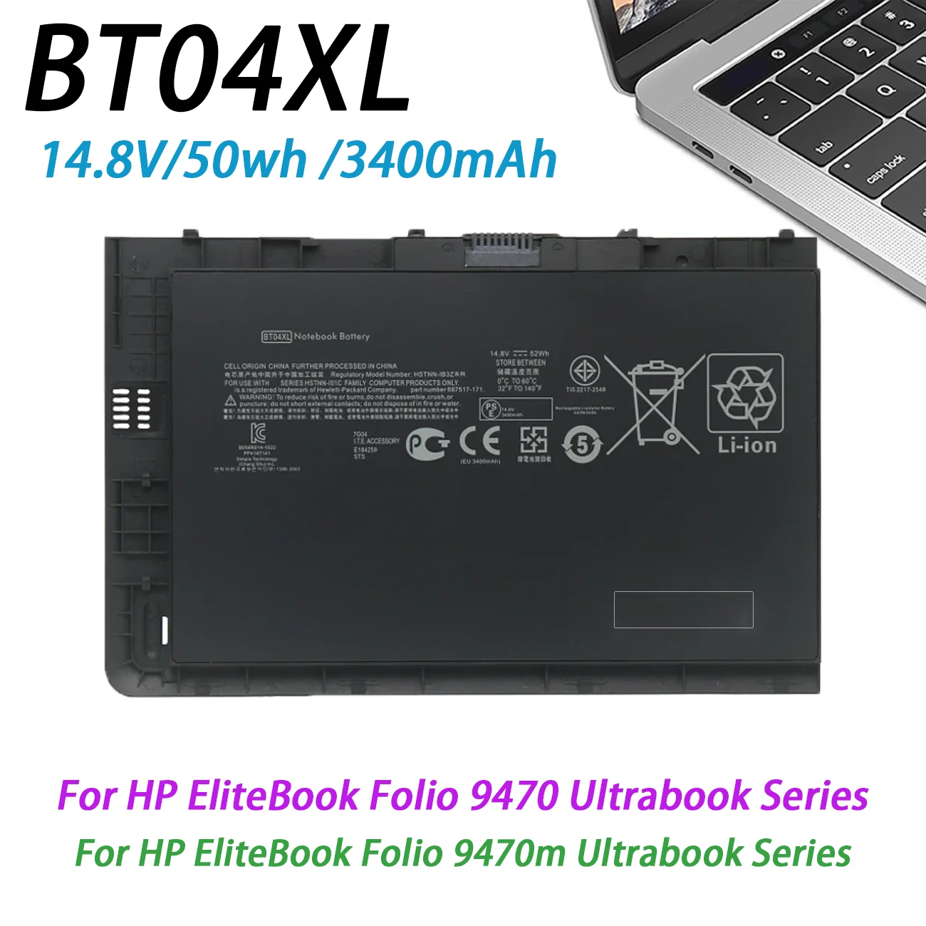 NEW BT04XL 687945-001 Battery for HP EliteBook Folio 9470 9470M 9480M HSTNN-IB3Z HSTNN-DB3Z HSTNN-I10C BA06