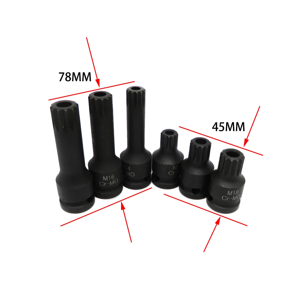 6pcs 1/2" Multi-tooth Spline Bit Socket Set with Blue Storage Box Socket For Compressed Air Tools Daily Workshop Use