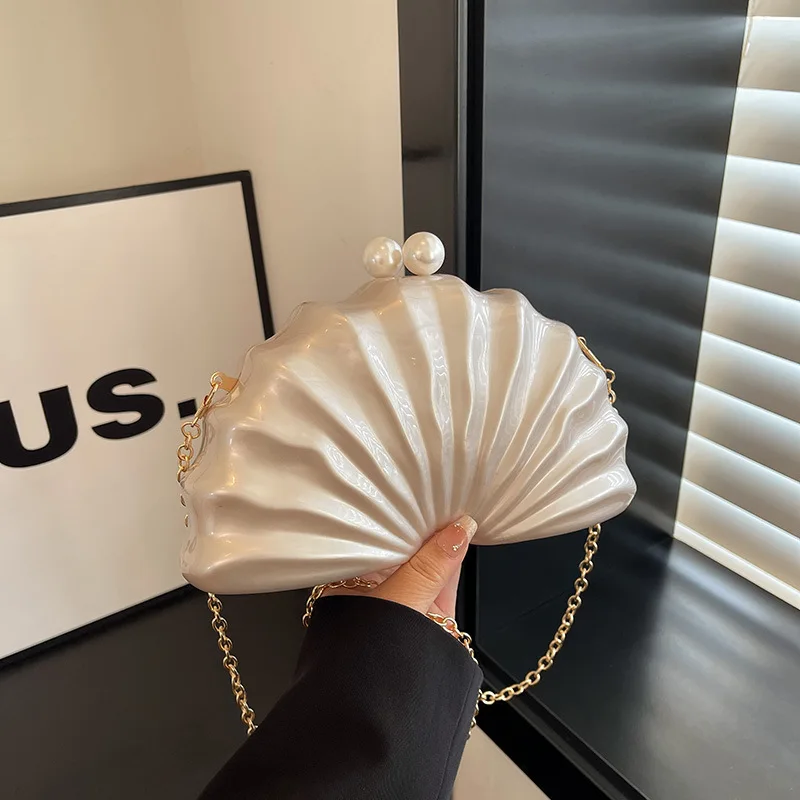 

New shoulder crossbody bag, shaped shell acrylic bag, fashionable wedding banquet handbag