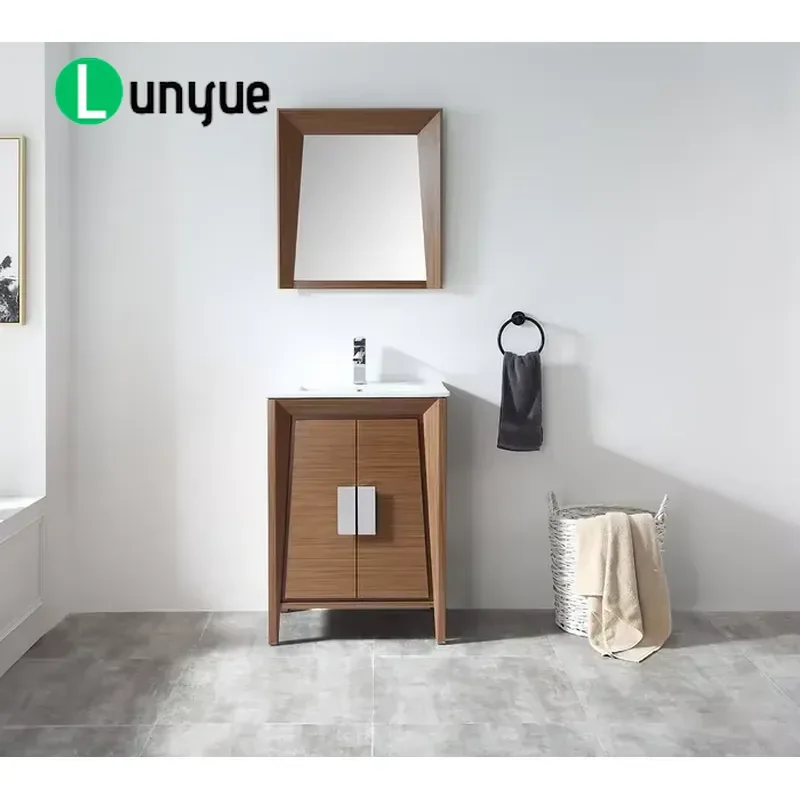 Modern Light Wheat Wood Floor to Ceiling Bathroom Vanity Cabinet with Sink and Storage High End Design for Home Bathroom