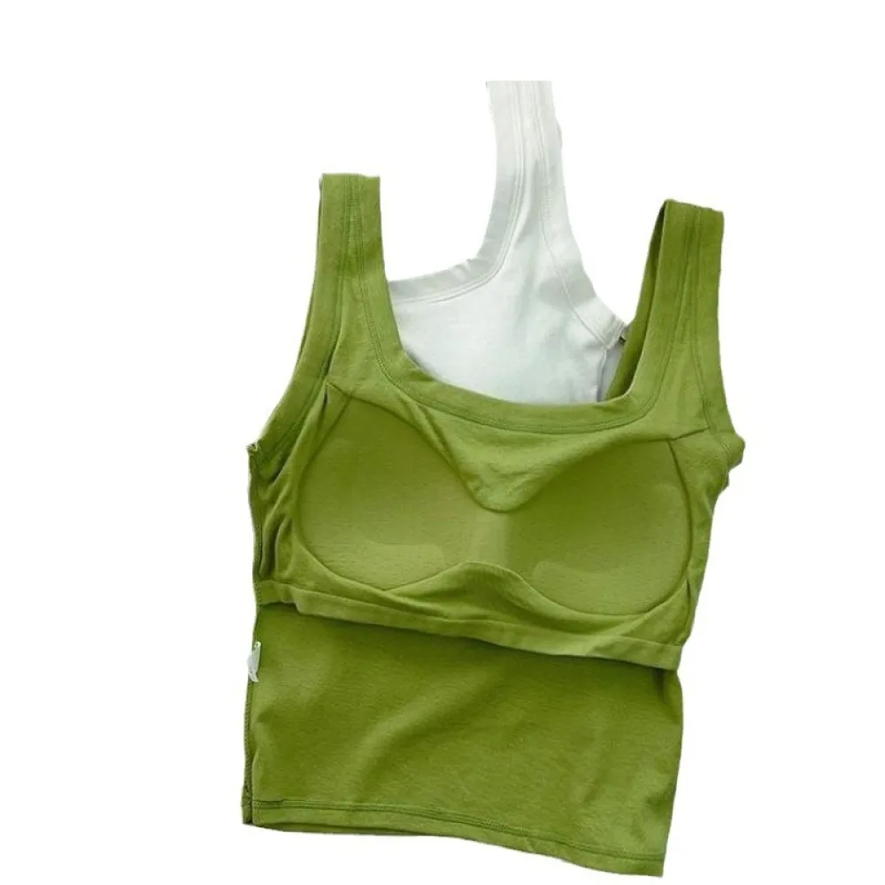 Cotton Square Neck Tank Vest Women Crop Top With Built In Bra Sexy Slim Fit Casual Summer Sleeveless Camisole Daily Apparel