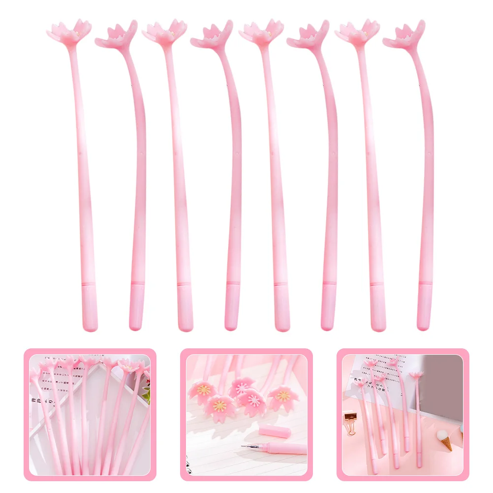 

8Pcs Gel Pens Cherry Blossom Design Black Ink Smooth Writing Floral Ballpoint Pens Kawaii School Supplies Office Use