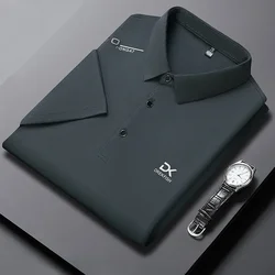 New Men's Business Casual Short Sleeved Shirt with Badge Solid Color Polo Shirt Fashionable Breathable Comfortable Versatile Top