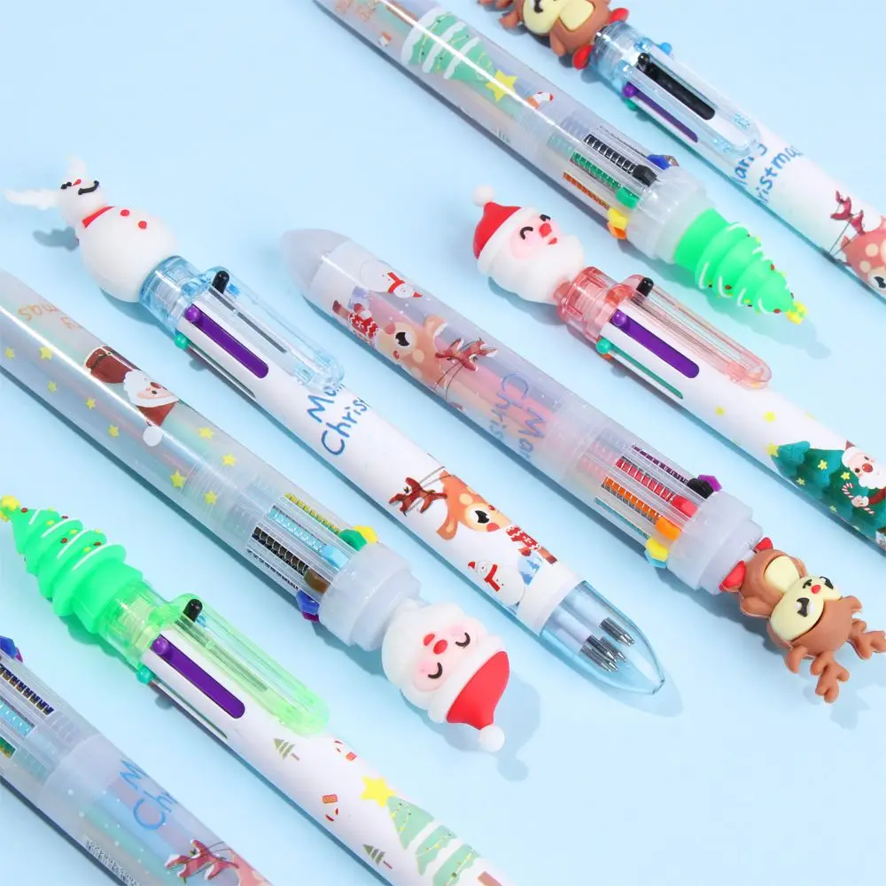 6/10Colors Cute Cartoon Santa Claus Xmas Deer Ballpoint Pen Elementary School Stationery Gifts Merry Christmas Decor